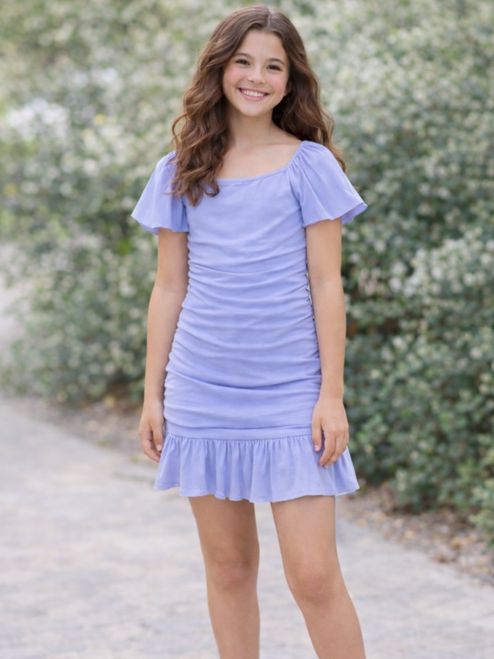 NWT With Jules (by Katie J NYC) Ruched Flutter-Sleeve Dress Ruffle Hem Party